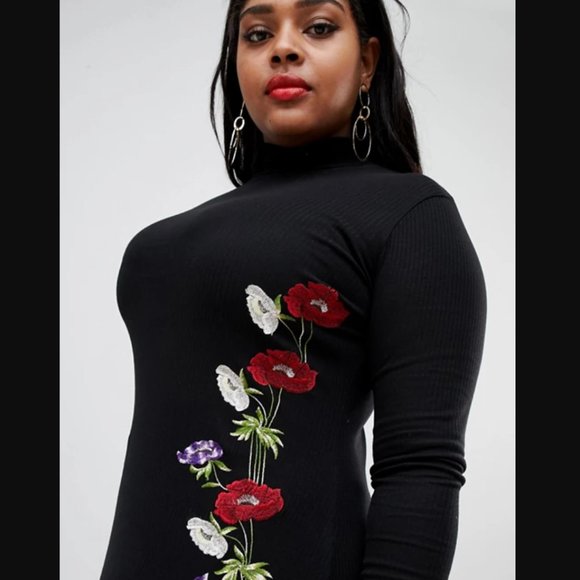 ASOS Design Curve Embroidered Rib Midi Bodycon - Picture 3 of 11